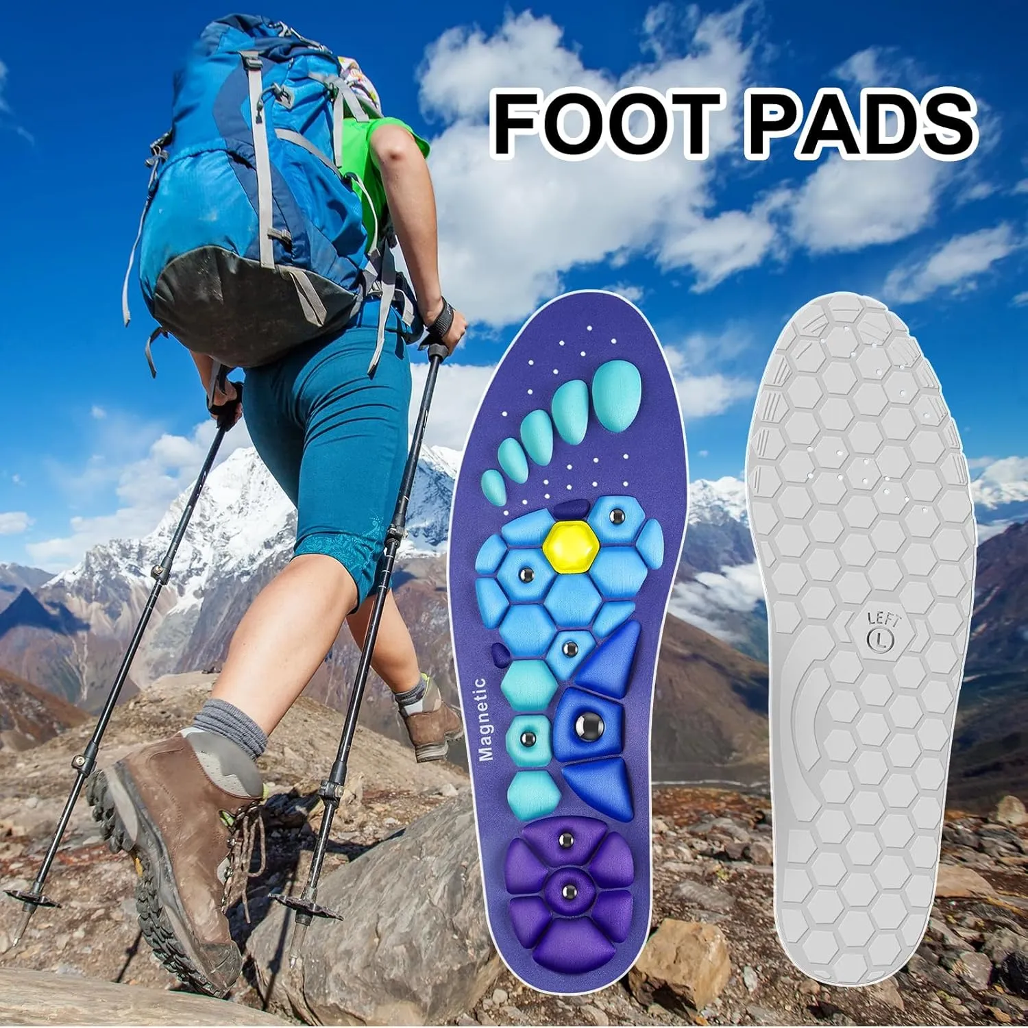 Acupressure Insoles for Men and Women - Helps Promote Blood Circulation and Relieve Fatigue Orthopedic Acupoint Massage Insoles with Magnetic Technology (Blue Pink, S(Men 5-6, Women 6-7))