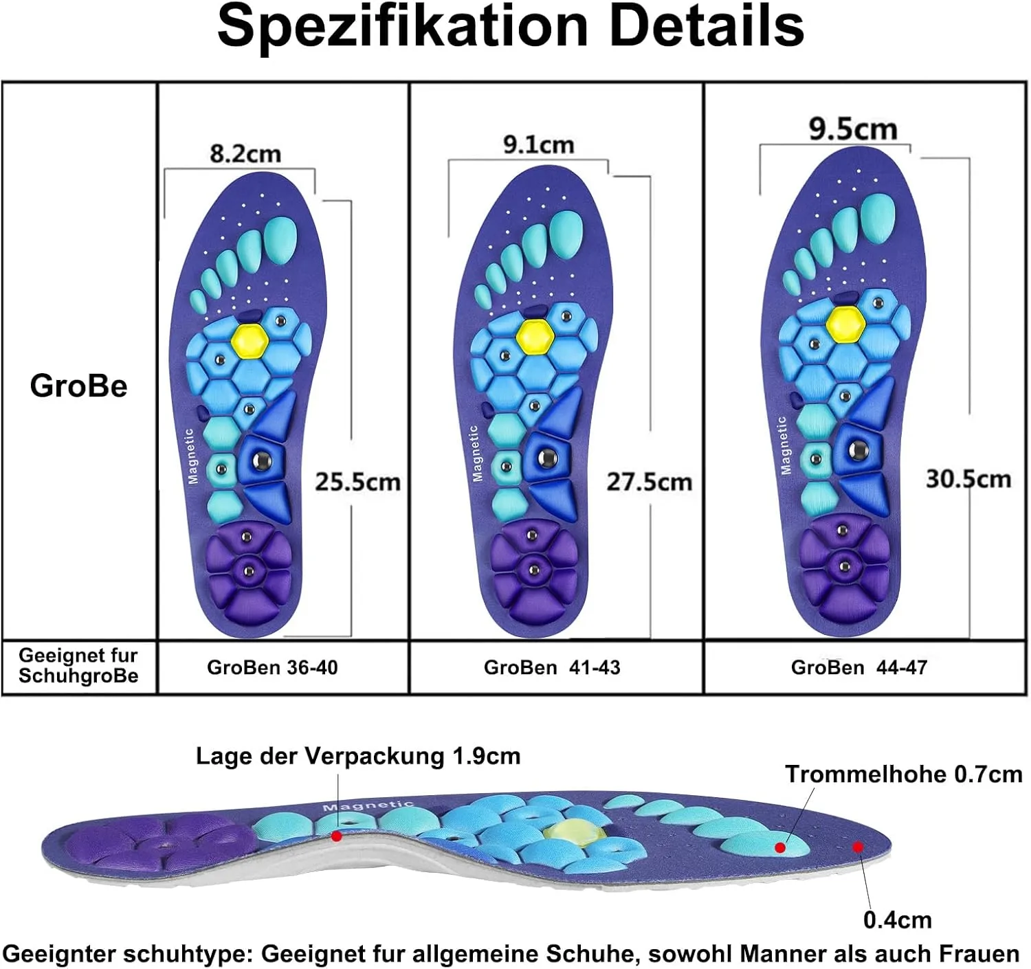 Acupressure Insoles for Men and Women - Helps Promote Blood Circulation and Relieve Fatigue Orthopedic Acupoint Massage Insoles with Magnetic Technology (Blue Pink, S(Men 5-6, Women 6-7))