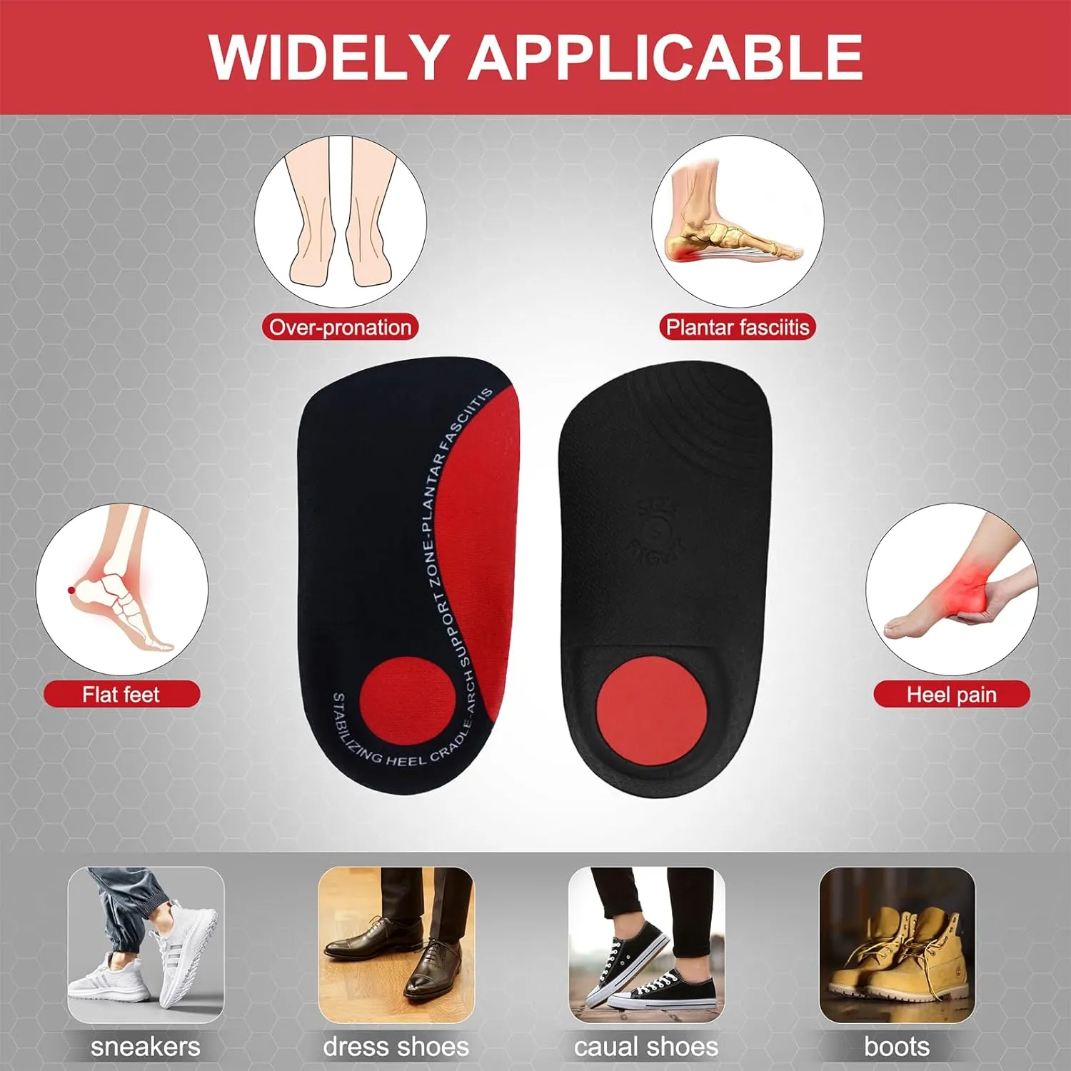 Acupressure Insoles for Men and Women - Helps Promote Blood Circulation and Relieve Fatigue Orthopedic Acupoint Massage Insoles with Magnetic Technology (Red, M(Men 6.5-8.5, Women 7.5-9.5))