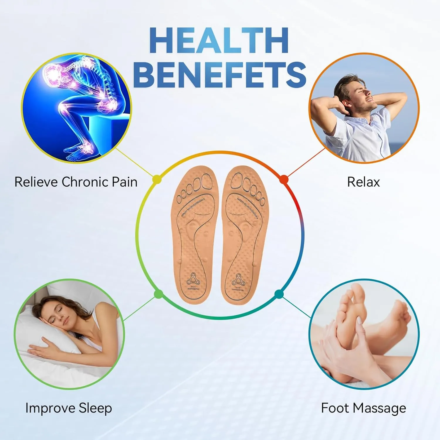 Acupressure Insoles for Women Men - Magnetic Massage Insoles,Soft Shoe Inserts with Arch Support,300  Pressure Points for All-Day Standing & Foot Fatigue Relief（High Elasticity,US 9）