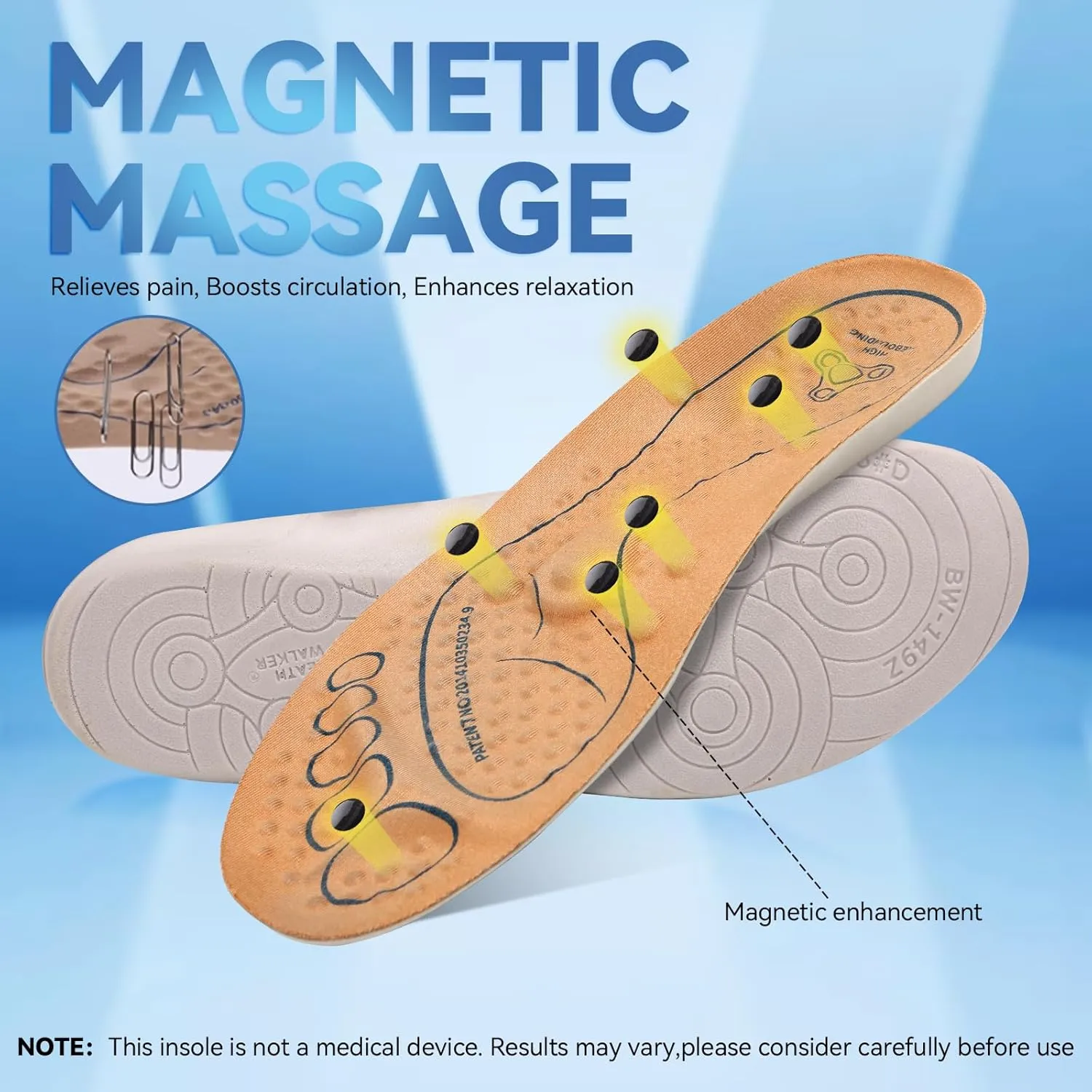 Acupressure Insoles for Women Men - Magnetic Massage Insoles,Soft Shoe Inserts with Arch Support,300  Pressure Points for All-Day Standing & Foot Fatigue Relief（High Elasticity,US 9）