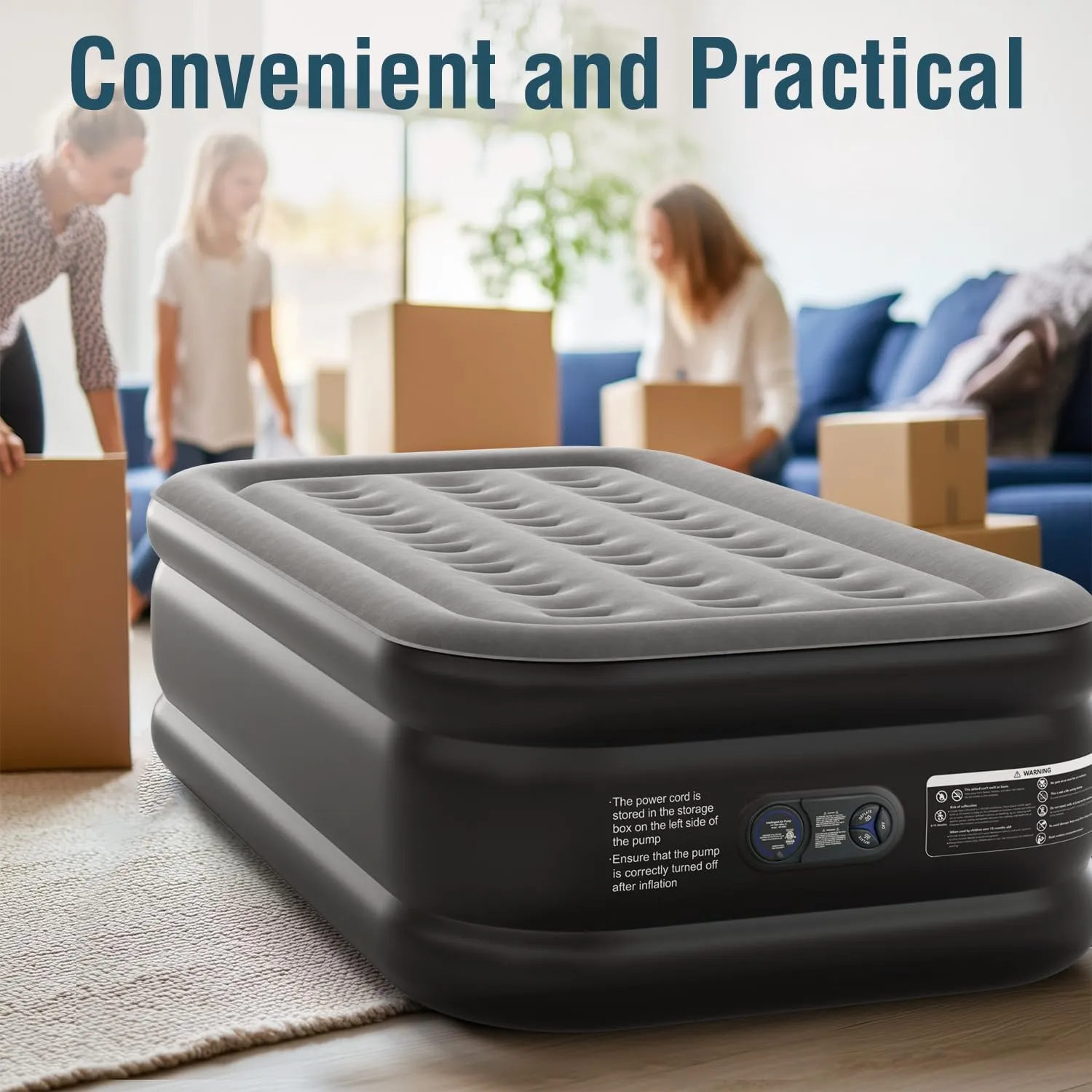 Air Mattress 18", Twin Air Bed with Soft Flocked Top and Portable Carry Bag, Twin Air Mattress with Built in Pump Raised for Guest, Office, Camping (Black)