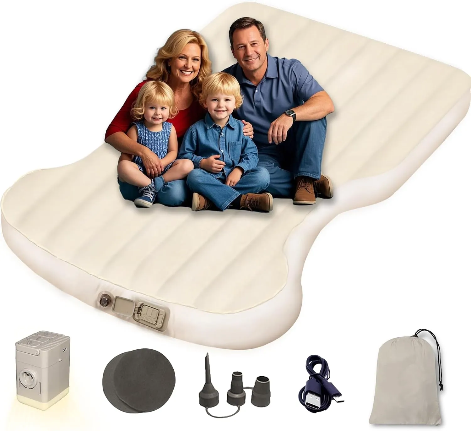 Air Mattress for Tesla Model Y Model 3 2017-2025, Self-Inflating 7" Thickened Camping Bed with Wireless Air Pump, Flocking Surface Portable Air Couch Mat, Model Y Accessories for Outdoor Camping