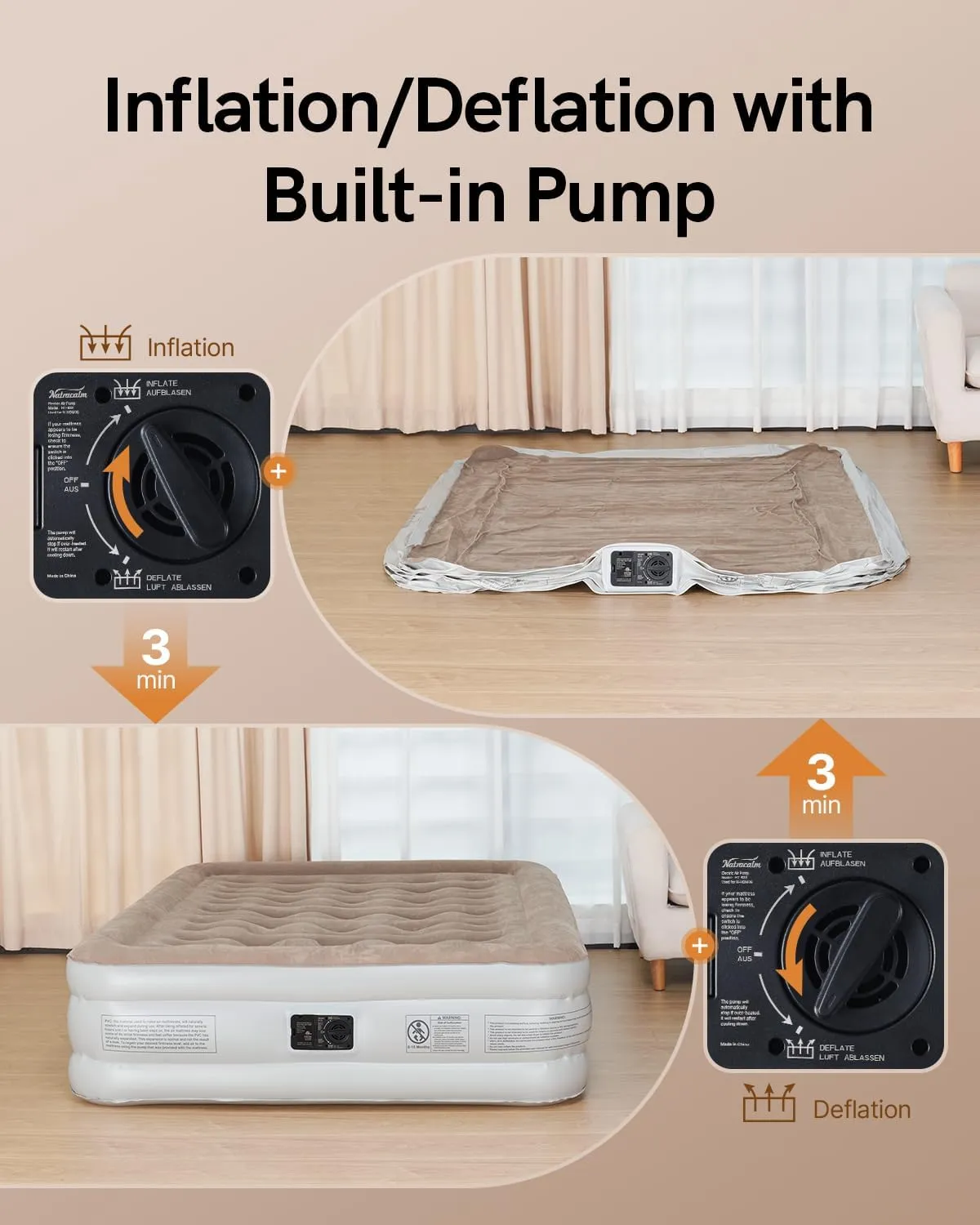 Air Mattress Full with Built in Pump, Inflatable Mattress, Blow Up Mattress Full in 3 Mins Inflation/Deflation, Air Bed for Camping & Guest, colchon inflable