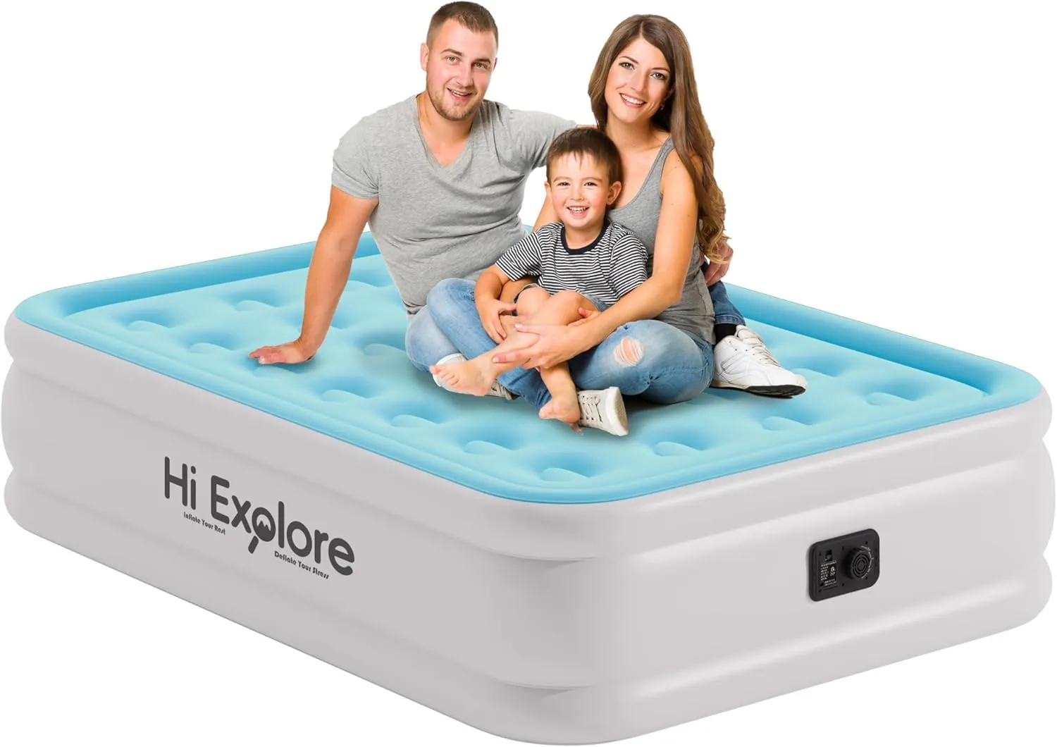 Air Mattress Full with Built in Pump Raised, Comfort Plush Self Inflating Mattress, Inflatable Blow Up Mattress, Portable Airbed for Home, Guests, Camping(Light Blue, 18” Height)
