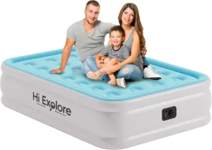 Air Mattress Full with Built in Pump Raised, Comfort Plush Self Inflating Mattress, Inflatable Blow Up Mattress, Portable Airbed for Home, Guests, Camping(Light Blue, 18” Height)
