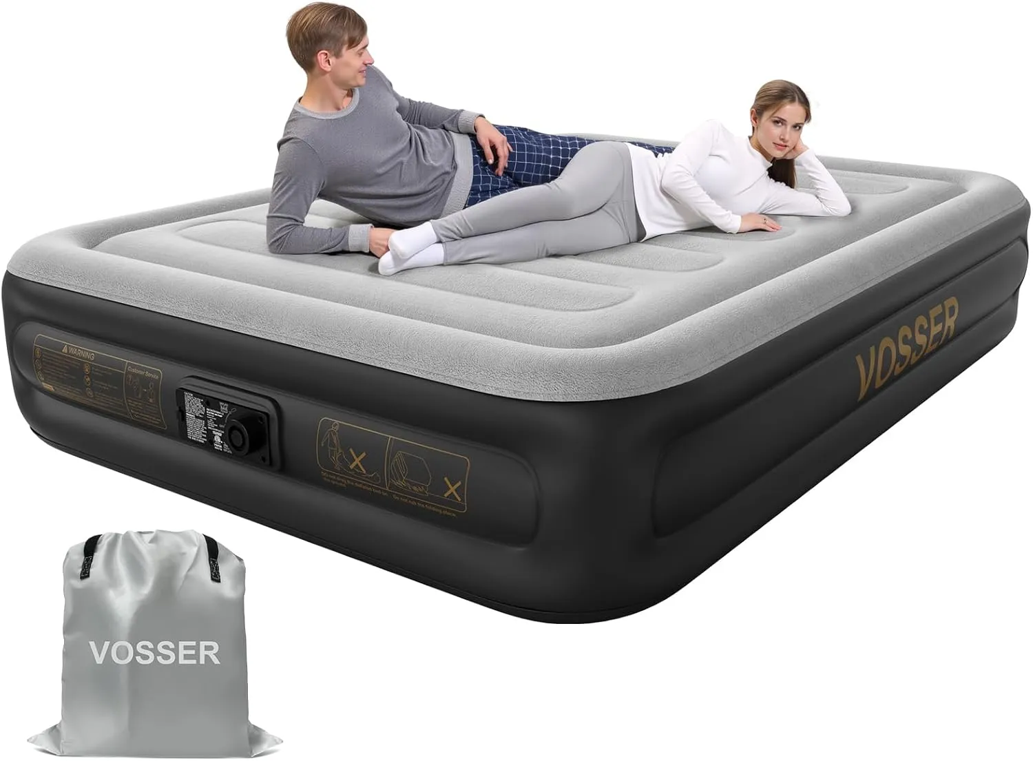 Air Mattress Full with Built in Pump,Inflatable Mattress 2 Mins Self-Inflation/Deflation,Thicker Blow up Mattress Leak-Proof,Flocked Top Air Bed with Storage Bag for Home, Camping & Guests