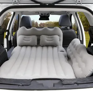 Air Mattress Inflatable Thickened Travel Camping Bed with 2 Pillows & Electric Pump Dedicated Mobile Cushion Inflatable Bed for Car SUV Rear Seat Car Sleeping Bed for Outdoor and Travel (Off White)