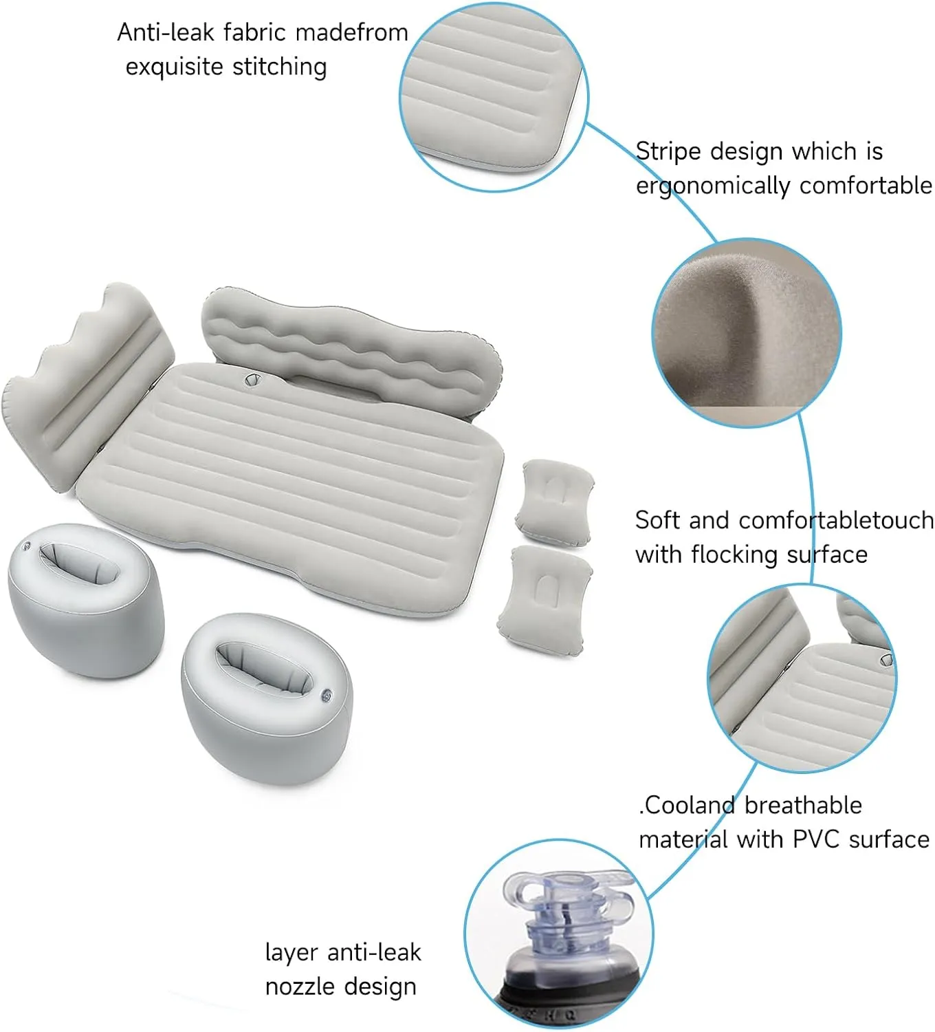 Air Mattress Inflatable Thickened Travel Camping Bed with 2 Pillows & Electric Pump Dedicated Mobile Cushion Inflatable Bed for Car SUV Rear Seat Car Sleeping Bed for Outdoor and Travel (Off White)