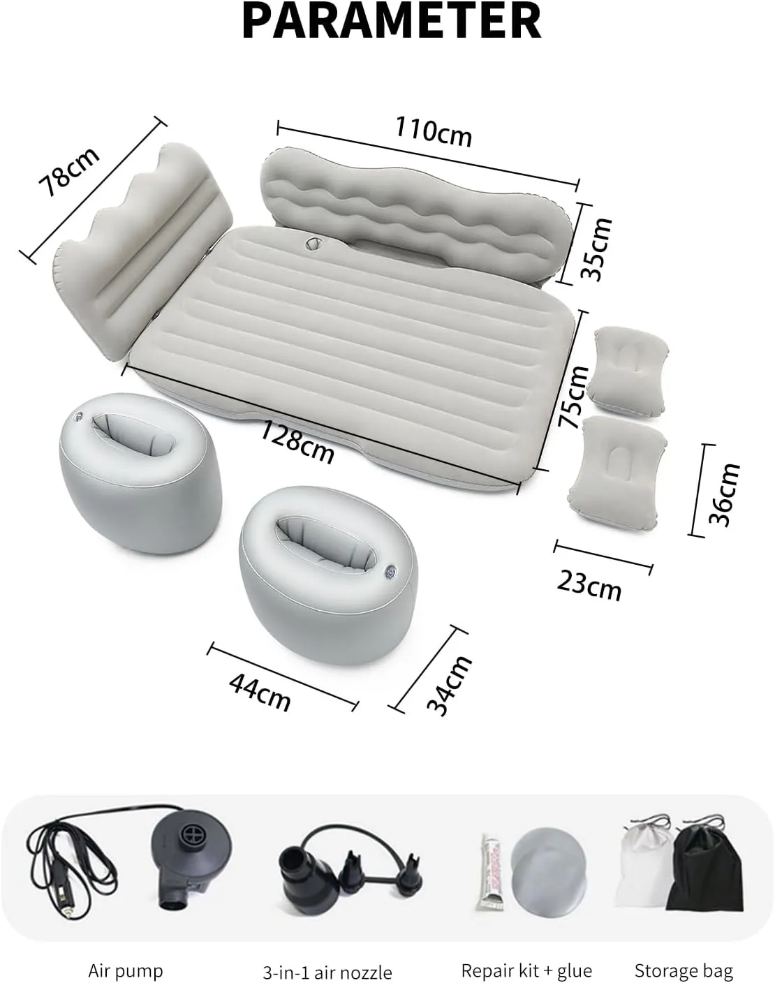 Air Mattress Inflatable Thickened Travel Camping Bed with 2 Pillows & Electric Pump Dedicated Mobile Cushion Inflatable Bed for Car SUV Rear Seat Car Sleeping Bed for Outdoor and Travel (Off White)