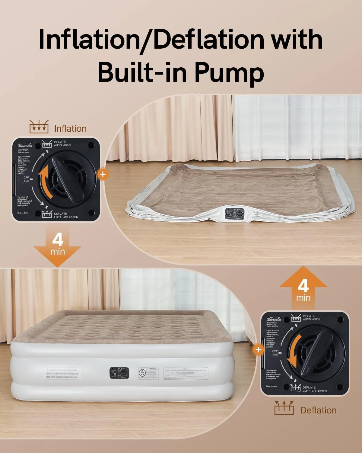 Air Mattress King with Built in Pump, Comfort Blow Up Mattress in Quick Inflation/Deflation, Inflatable Mattress for Camping&Guest, Air Bed
