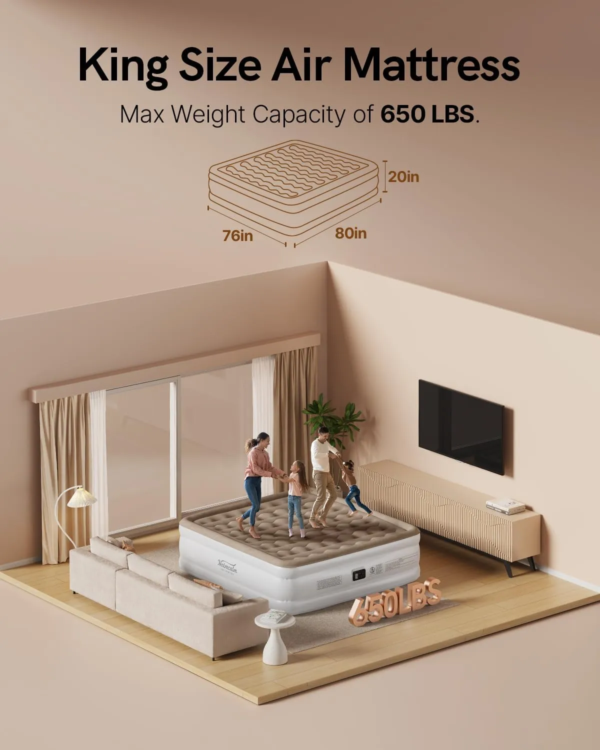 Air Mattress King with Built in Pump, Comfort Blow Up Mattress in Quick Inflation/Deflation, Inflatable Mattress for Camping&Guest, Air Bed