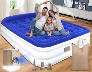 Air Mattress Pillow Rest, Queen Air Mattress with Built in Pump, 18'' Comfort Blow up Mattress, Inflatable Mattress, Portable Air Bed, Waterproof Inflatable Bed for Home, Camping, 500 lbs Max