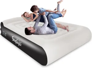 Air Mattress Queen with Built in Pump 16"Air Mattress with 28 Vertical Air Columns 660lbs Max Self Inflatable Blow Up Mattress in 3Mins Flocked Airbed with Carry Bag for Travel, Camping&Home