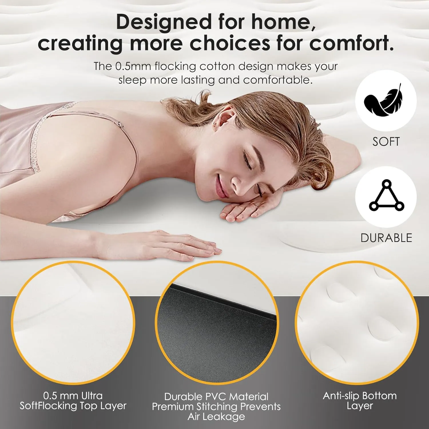 Air Mattress Queen with Built in Pump 16"Air Mattress with 28 Vertical Air Columns 660lbs Max Self Inflatable Blow Up Mattress in 3Mins Flocked Airbed with Carry Bag for Travel, Camping&Home