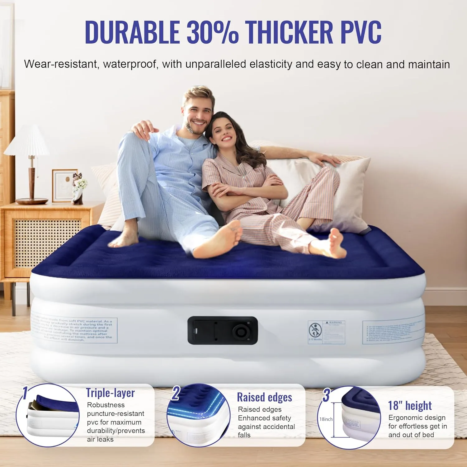 Air Mattress Queen with Built in Pump, 18'' Luxury Comfort Raised Inflatable Mattress, Upgraded 3Min Fast Blow Up Mattress with Dual Air Chamber, Durable Air Bed for Home, Guests & Camping, 660lbs Max