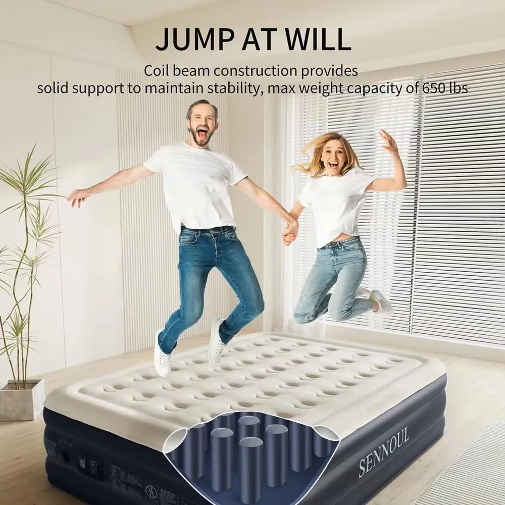 Air Mattress Queen with Built in Pump - 2 Mins Quick Self Inflatable,16"/650lbs Max Blow Up Bed, All Night Stability No Lost Air，No Peculiar Smell for Camping,Home,Guests & Portable Travel