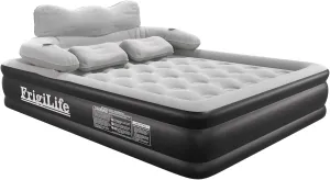 Air Mattress Queen with Built in Pump and Headboard, 18" Blow Up Mattress with Carry Bag, Inflatable Mattress Camping Bed, Air Bed for Home and Guest, Rechargeable Electric Pump
