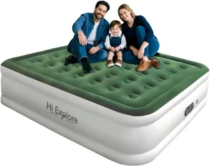 Air Mattress Queen with Built in Pump Raised, with Comfort Plush, Inflatable Blow Up Mattress, Portable Air Bed for Home, Guests, Camping,(Green, 18” Height)