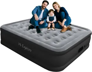 Air Mattress Queen with Built in Pump Raised, with Comfort Plush, Inflatable Blow Up Mattress, Portable Air Bed for Home, Guests, Camping,(Grey, 18” Height)