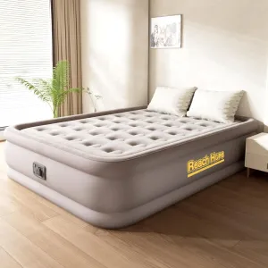 Air Mattress Queen with Built in Pump, Self-Inflatable Queen Size Air Mattress, Blow Up Double Bed with Storage Bag, Colchones Inflables Air Bed for Indoor & Outdoor.(18" Queen, Khaki)
