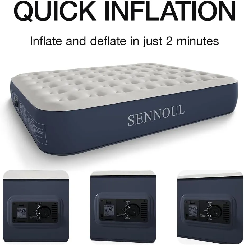 Air Mattress Queen with Built in Pump - Upgraded Blow Up Bed, 2 Mins Quick Self Inflatable, 13"/650lbs Max, Strong Support, All Night No Lost Air, for Camping,Home,Guests & Portable Travel