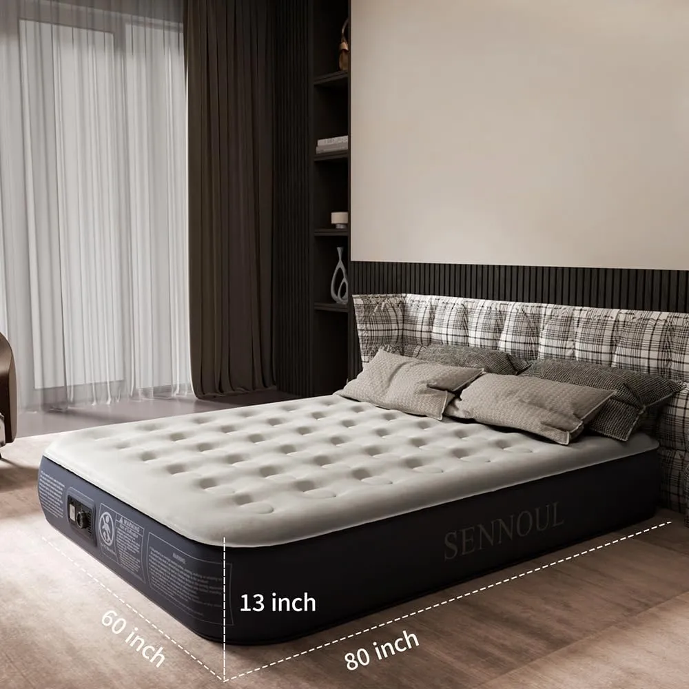Air Mattress Queen with Built in Pump - Upgraded Blow Up Bed, 2 Mins Quick Self Inflatable, 13"/650lbs Max, Strong Support, All Night No Lost Air, for Camping,Home,Guests & Portable Travel