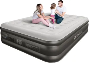 Air Mattress Queen with Built in Pump - Upgraded Blow Up Bed,2 Mins Quick Self Inflatable and Deflate, 18"/650lbs Max, Strong Support, Flocked Top, Puncture Resistant, for Camping,Home,Guests