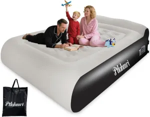 Air Mattress Queen with Built in Pump,16″ Comfort Plush Surface Luxury Air Mattress,Portable Twin air Mattress with Pillow Design for Guests, Camping & Home, 660lb Weight Capacity(Black)