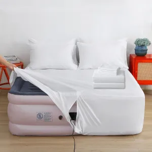 Air Mattress Sheet Set Queen Size,6 Piece Deep Pocket Bed Sheet Set for 16-24 Inch Air Bed,Easy Inflate Access,Perfect for Guest Room, RV, Camping,White