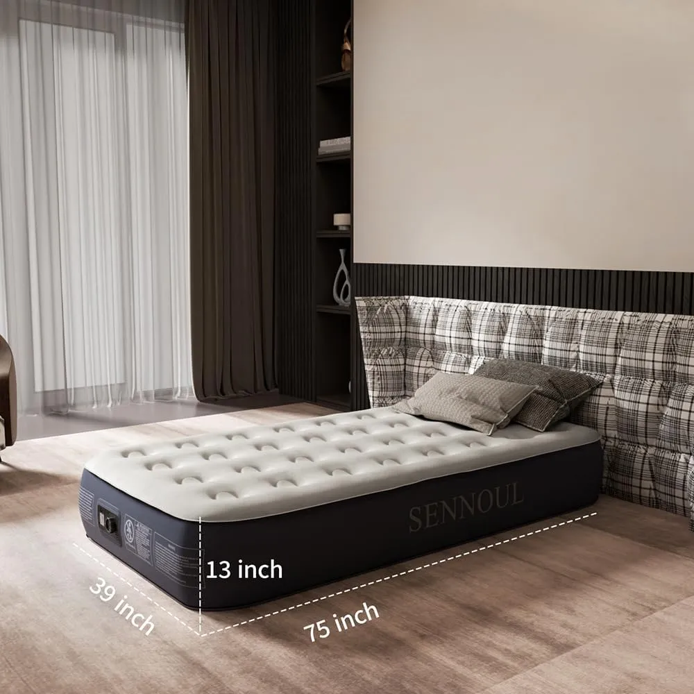 Air Mattress Twin with Built in Pump - 2 Mins Quick Self Inflatable,13"/550lbs Max Blow Up Bed, All Night Stability No Lost Air，No Peculiar Smell for Camping,Home,Guests & Portable Travel