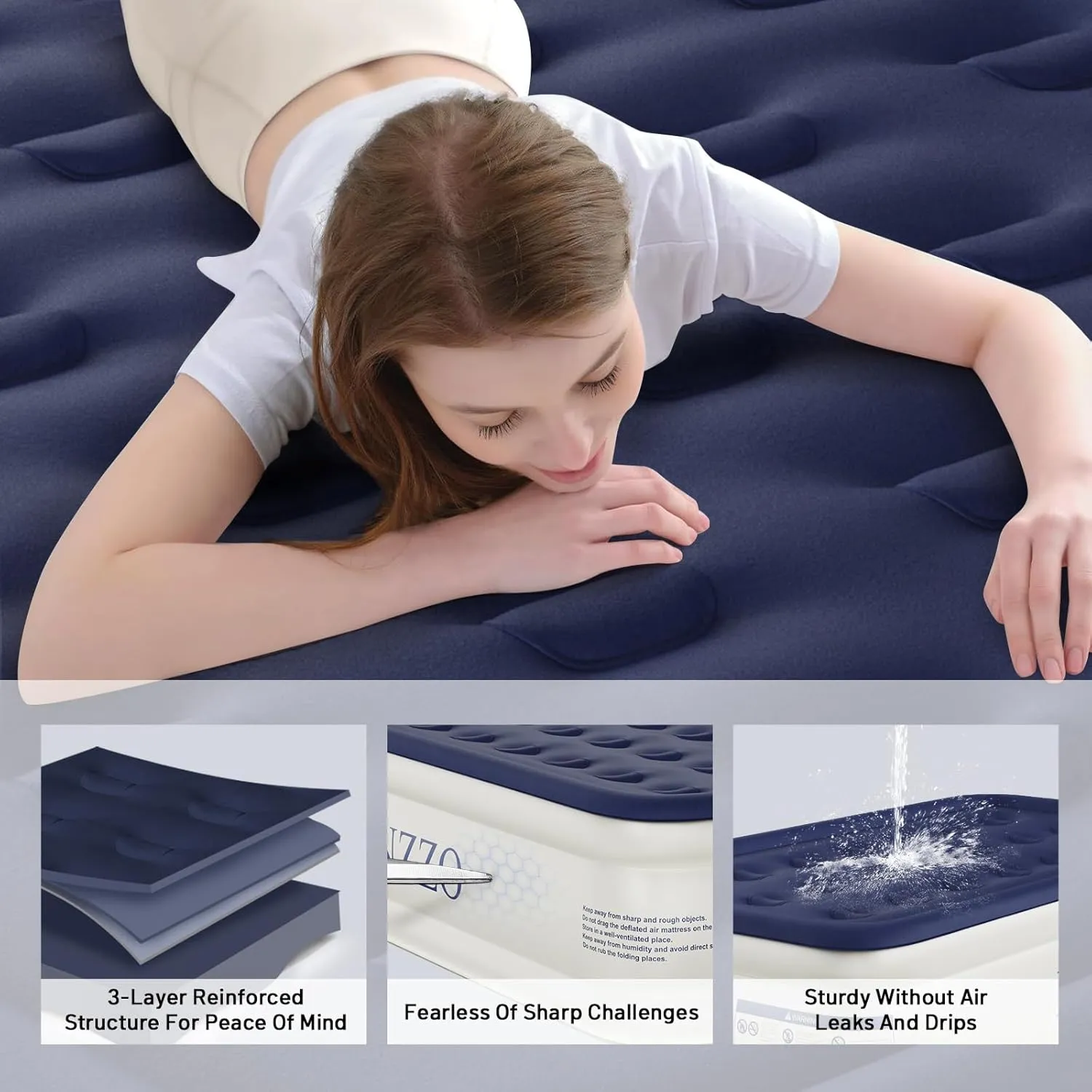 Air Mattress Twin with Built-in Pump, Blow Up Mattress with Soft Flocked Top, Leakproof Inflatable Mattress, Foldable Waterproof Air Bed for Home, Guests, Camping, with Storage Bag