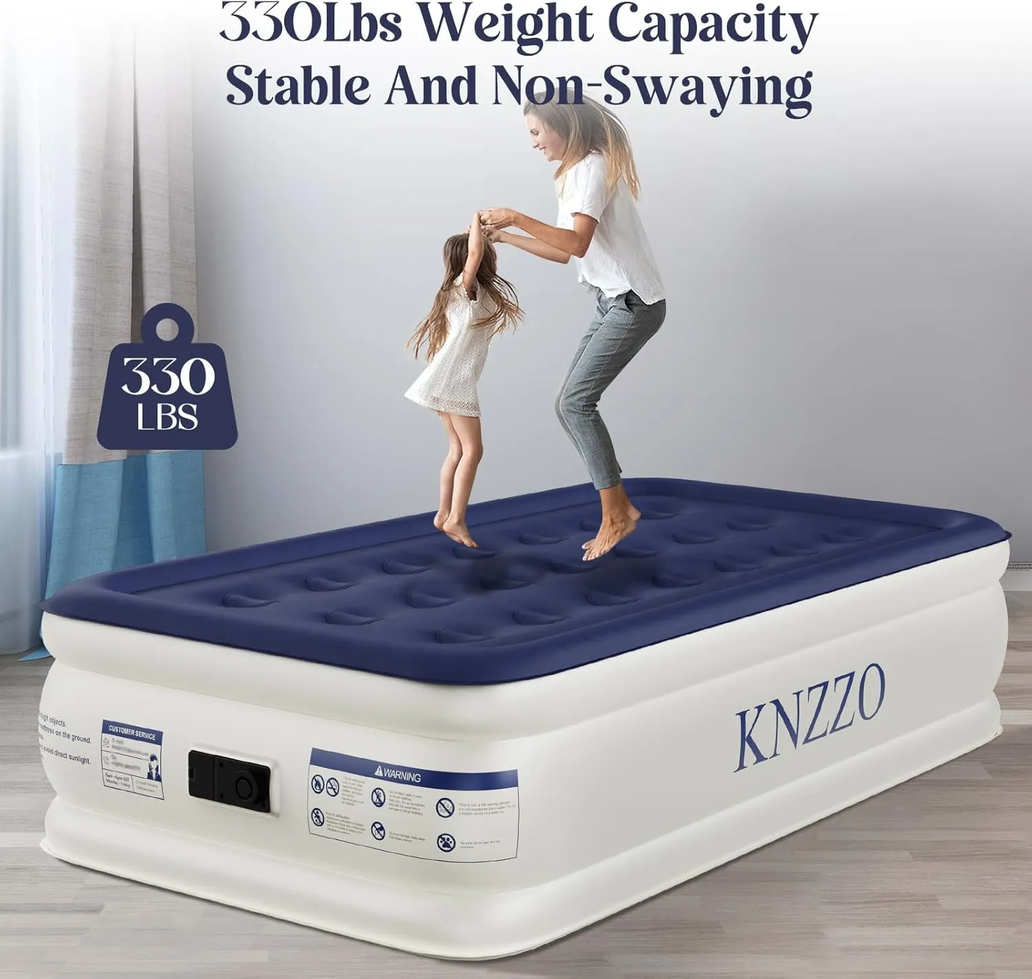 Air Mattress Twin with Built-in Pump, Blow Up Mattress with Soft Flocked Top, Leakproof Inflatable Mattress, Foldable Waterproof Air Bed for Home, Guests, Camping, with Storage Bag