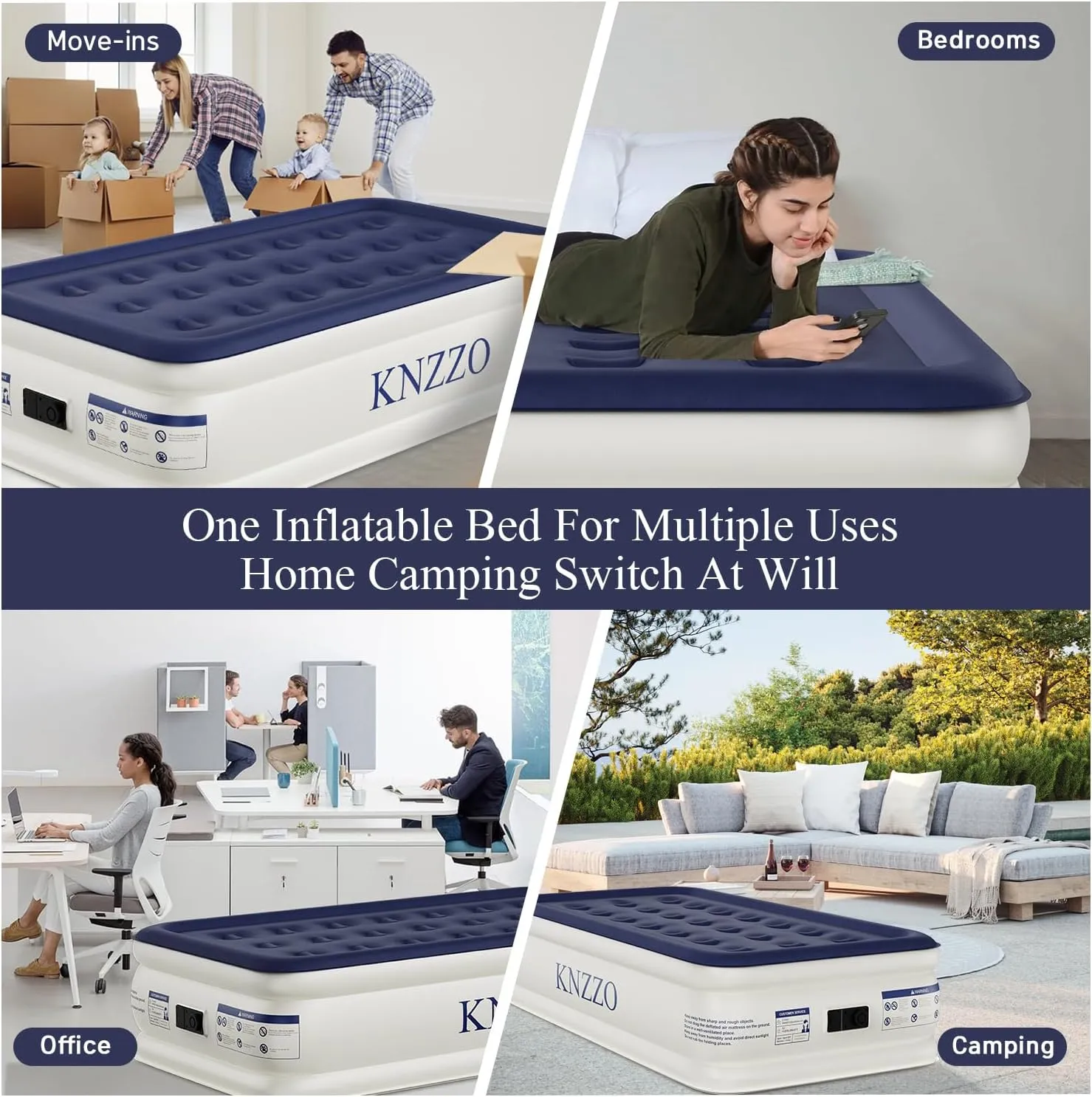 Air Mattress Twin with Built-in Pump, Blow Up Mattress with Soft Flocked Top, Leakproof Inflatable Mattress, Foldable Waterproof Air Bed for Home, Guests, Camping, with Storage Bag