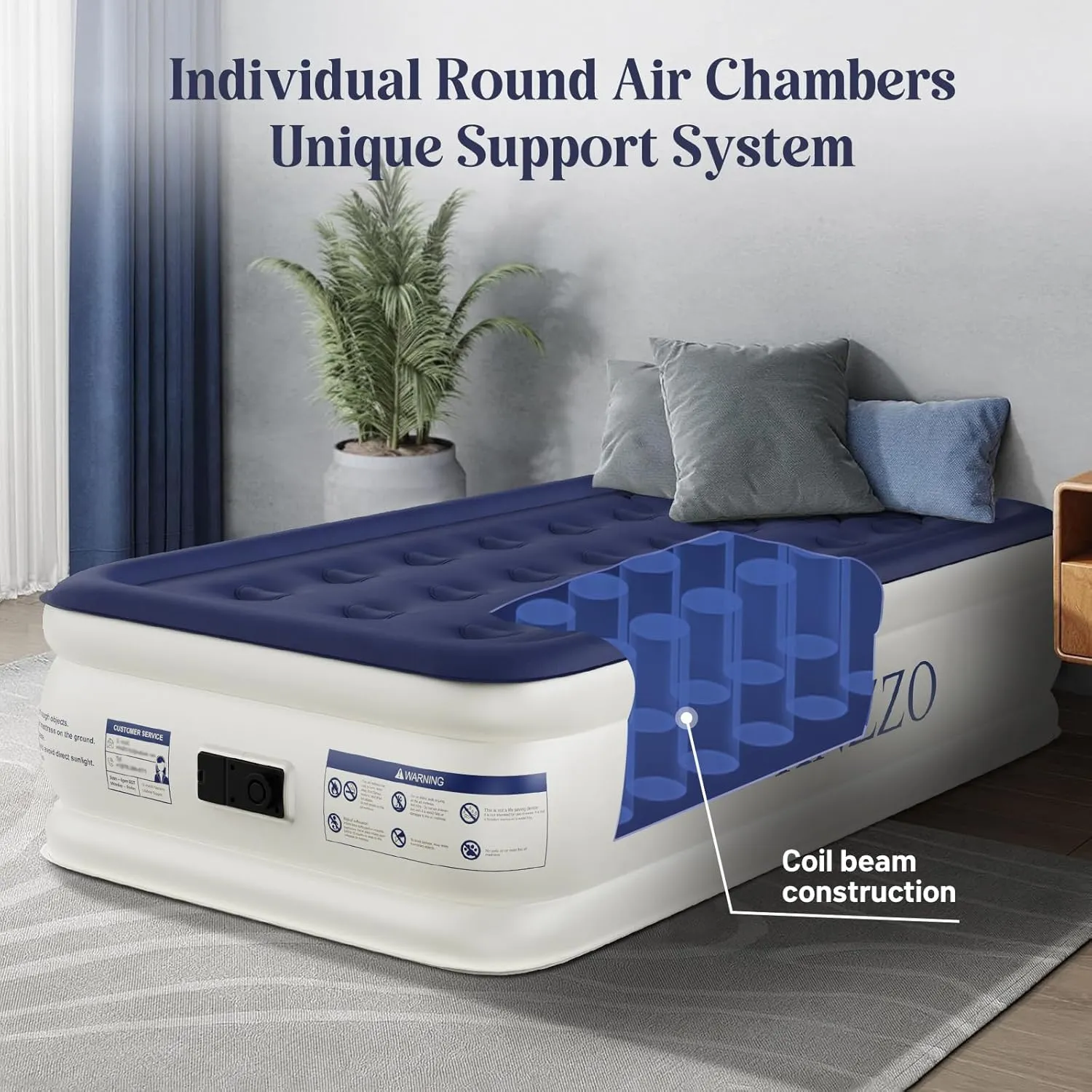 Air Mattress Twin with Built-in Pump, Blow Up Mattress with Soft Flocked Top, Leakproof Inflatable Mattress, Foldable Waterproof Air Bed for Home, Guests, Camping, with Storage Bag