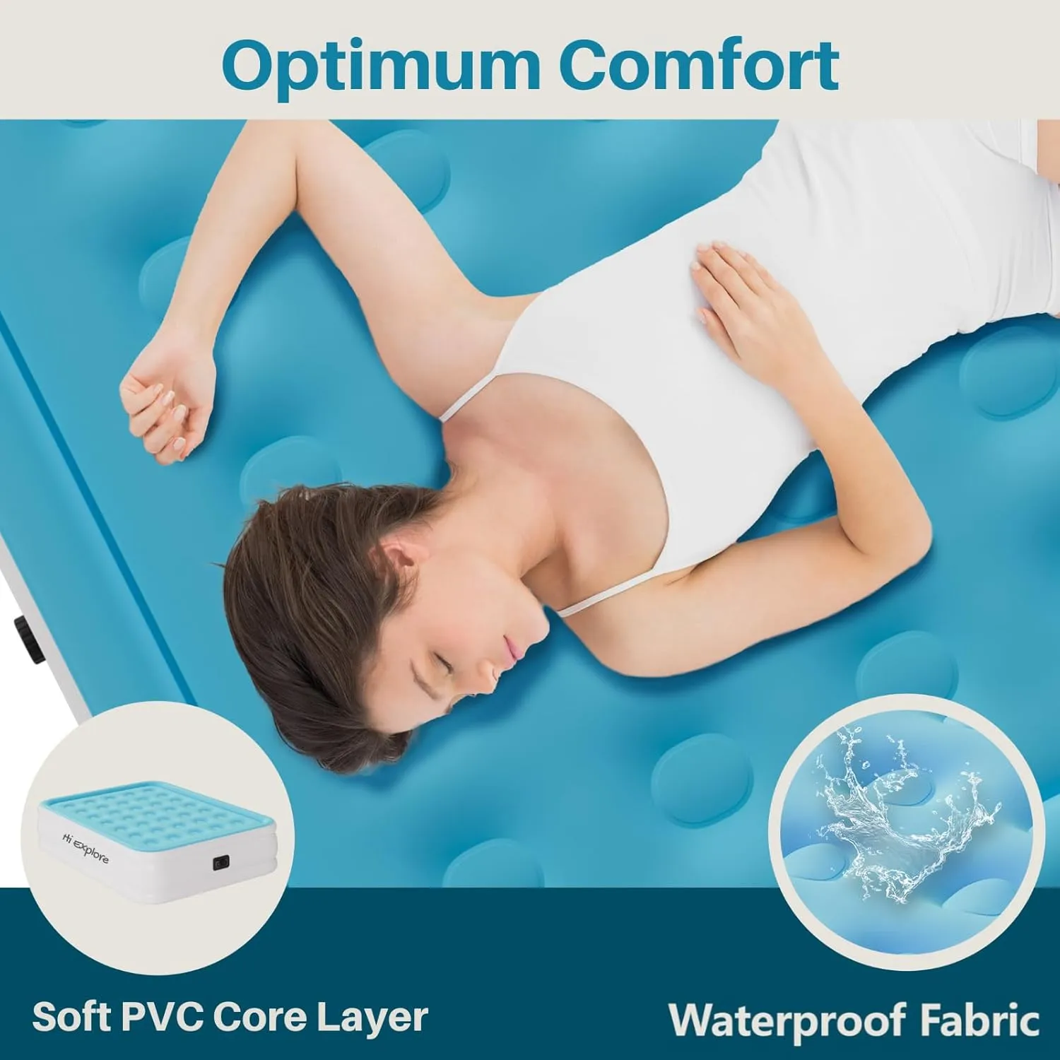 Air Mattress Twin with Built in Pump Raised, Comfort Plush Self Inflating Mattress, Inflatable Blow Up Mattress, Portable Airbed for Home, Guests, Camping(Light Blue, 18” Height)