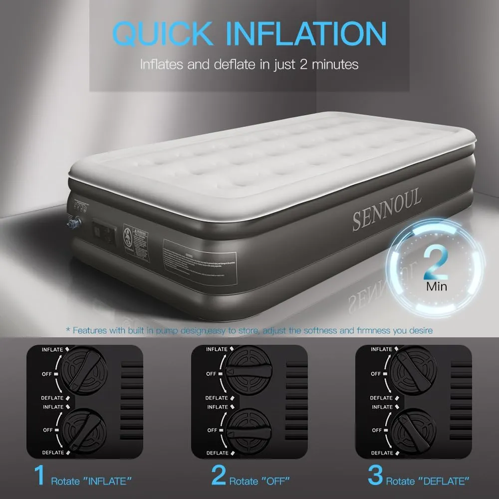Air Mattress Twin with Built in Pump - Upgraded Single Blow Up Bed, 2 Mins Quick Self Inflatable, 18"/550lbs Max, Strong Support, Flocked Top, Puncture Resistant, for Camping,Home,Guests