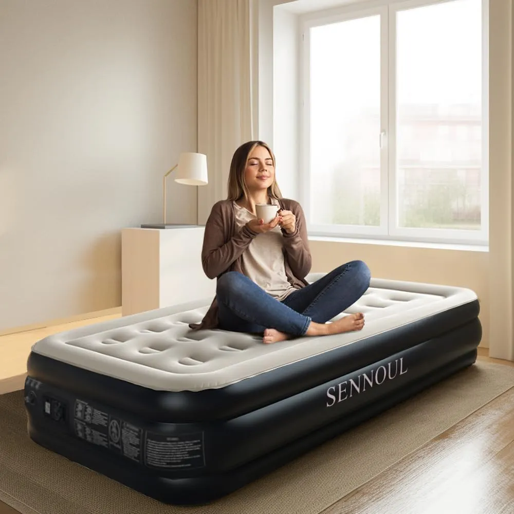 Air Mattress with Built in Pump - Upgraded Twin Blow Up Mattress, 2 Mins Quick Self Inflatable with Double Air Chamber,16"/550lbs Max, Strong Support, for Camping,Home,Guests,Portable Travel