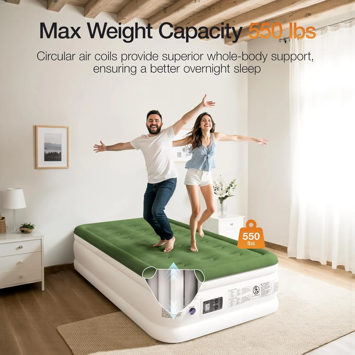Air Mattress with Built in Pump - Upgraded Twin Blow Up Mattress, 2 Mins Quick Self Inflatable with Double Air Chamber,18"/550lbs Max, Strong Support, for Camping,Home,Guests,Portable Travel