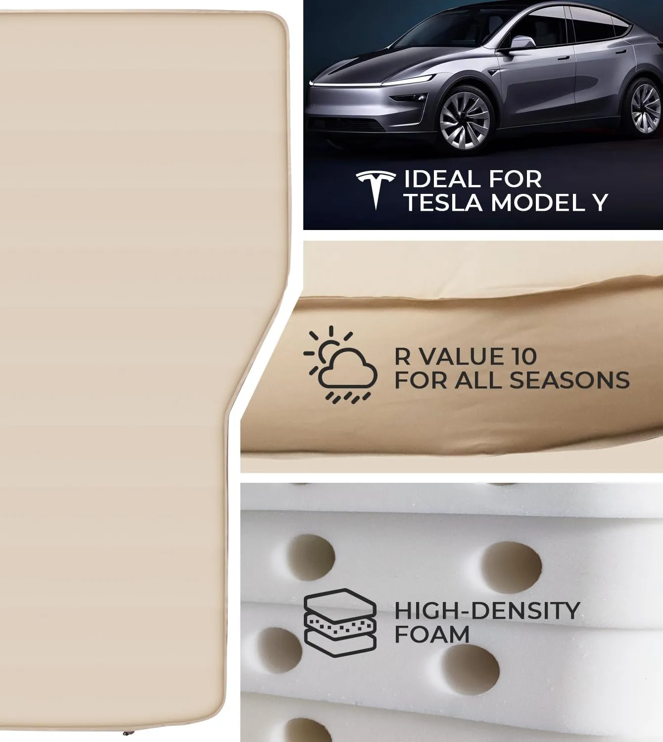 Air Mattress with Foam for Tesla Model Y, Self-Inflating Sleeping Pad for Camping SUV, Car Inflatable Bed with Rechargeable Pump (Beige)