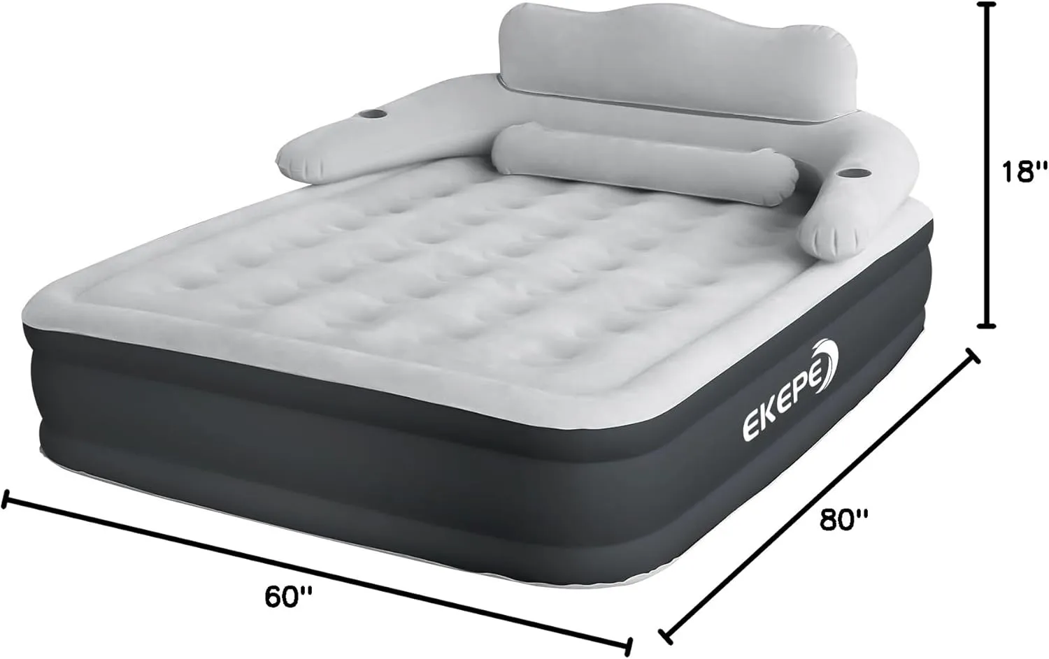 Air Mattress with Headboard, 18 in Inflatable with Built-in Pump, Blow Up Mattress with Removable Electric Pump, Comfort Air Bed Queen for Camping & Home - Grey