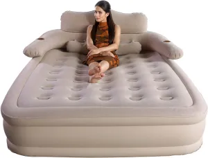 Air Mattress with Headboard, 18in Inflatable with Built-in Pump, Blow Up Mattress with Removable Electric Pump, Comfort Air Bed Queen for Camping & Home