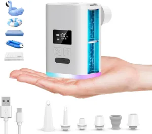 Air Pump for Inflatables Mini Air Mattress Pump Portable Electric Air Pump for Pool Floats,Swimming Rings, Sleeping Pads, Vacuum Storage Bags 5X with 5000mAh Battery & Light, USB Rechargeable