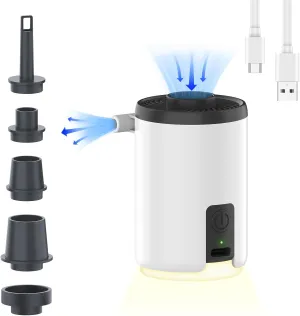 Air Pump for Inflatables, Mini Air Pump with 1600 mAh Battery & Camping Light USB Rechargeable to Quickly Inflate Deflate for Pool Floats, Air Mattress, Swimming Ring, Vacuum Storage Bags