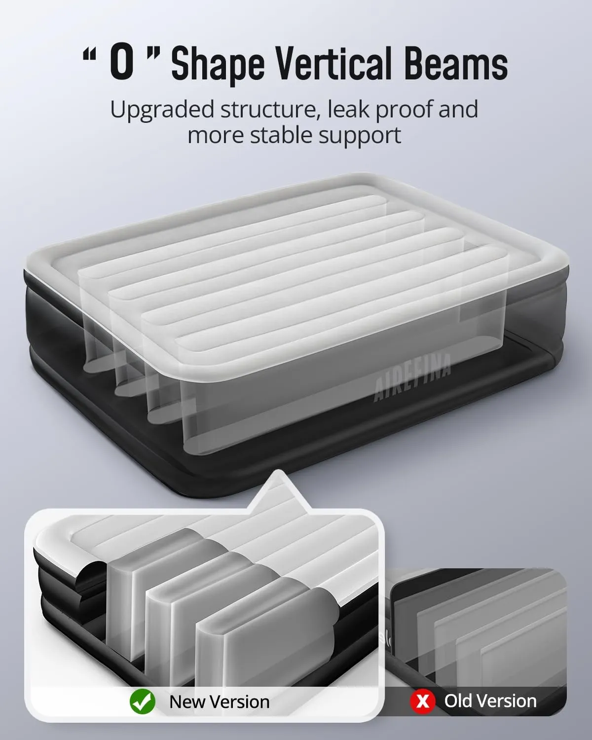 Airefina Air Mattress Queen with Built in Pump, Blow Up Mattress Inflatable Mattress Easy and Quickly Inflation/Deflation Upgrade Air Coil Portable with Carrying Bag for Guest Colchon Inflable