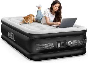 Airefina Twin Air Mattress with Built-in Pump Raised for Guests Home, 18" Blow Up Mattress Self Inflatable Mattress in 2 Mins Portable Foldable Anywhere Air Bed with Carrying Bag Colchones Inflables