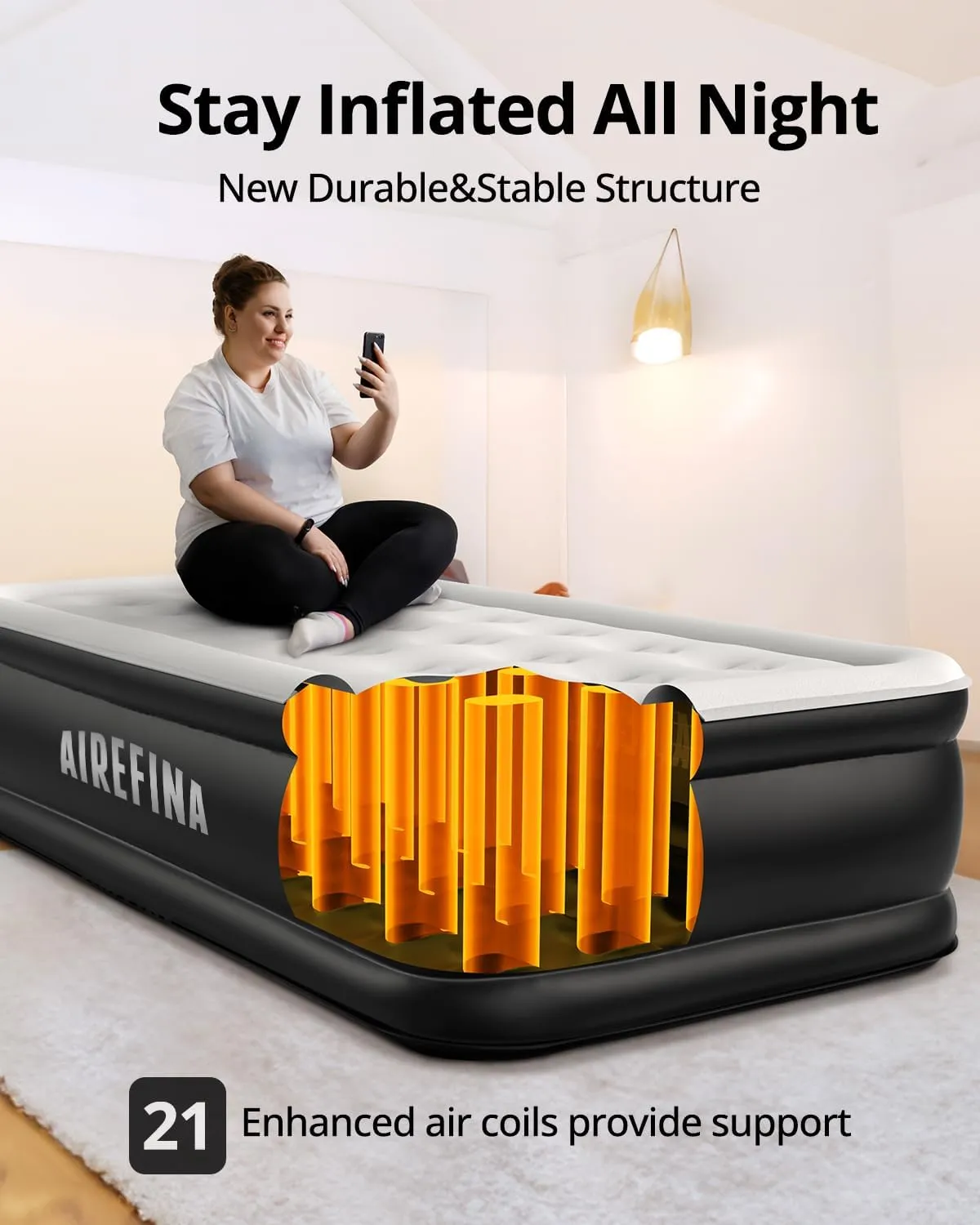 Airefina Twin Air Mattress with Built-in Pump Raised for Guests Home, 18" Blow Up Mattress Self Inflatable Mattress in 2 Mins Portable Foldable Anywhere Air Bed with Carrying Bag Colchones Inflables