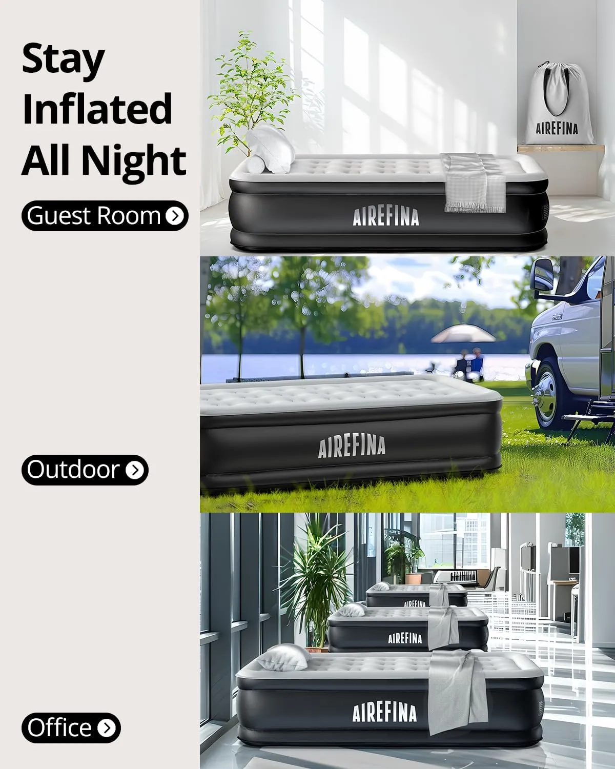 Airefina Twin Air Mattress with Built-in Pump Raised for Guests Home, 18" Blow Up Mattress Self Inflatable Mattress in 2 Mins Portable Foldable Anywhere Air Bed with Carrying Bag Colchones Inflables