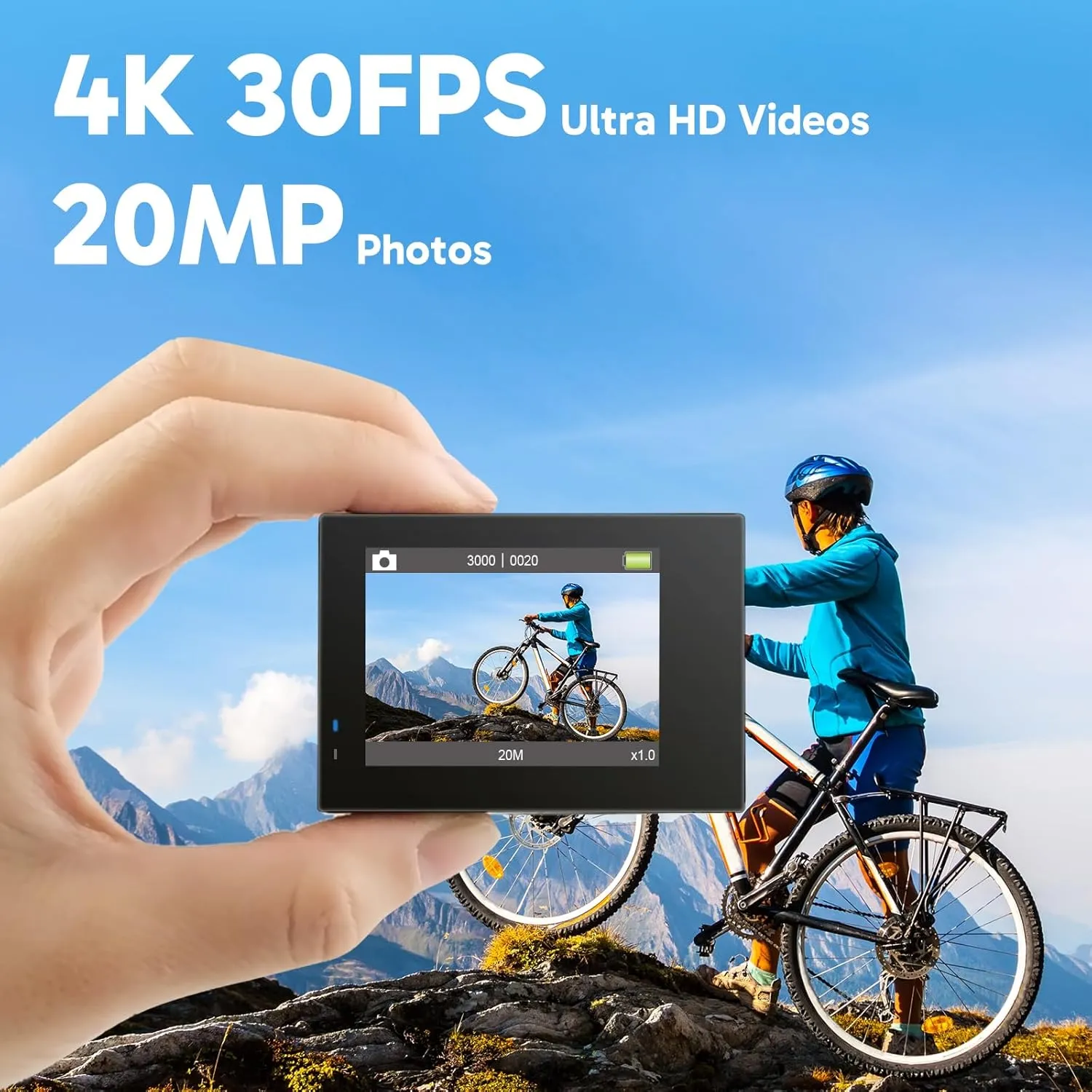 AKASO Brave 4 Action Camera with Waterproof Floating Hand Grip and Carry Bag Bundle - 4K30 20MP Ultra Hd EIS 131ft Underwater Camera 5xZoom Dual Screen with Helmet and Bicycle Accessories Kit