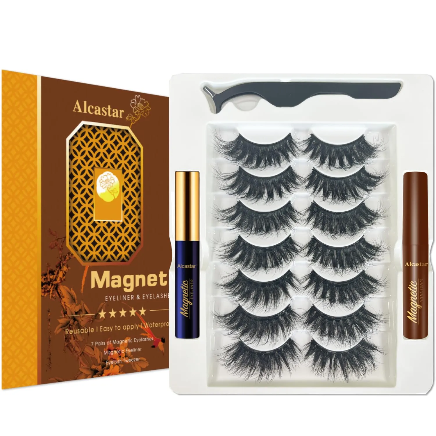 Alcastar Magnetic Eyelashes with Eyeliner Kit, Magnetic Lashes Natural Looking with, Long Lasting, Easy Apply,Cruelty-Free. (Mink Fluffy7-217)